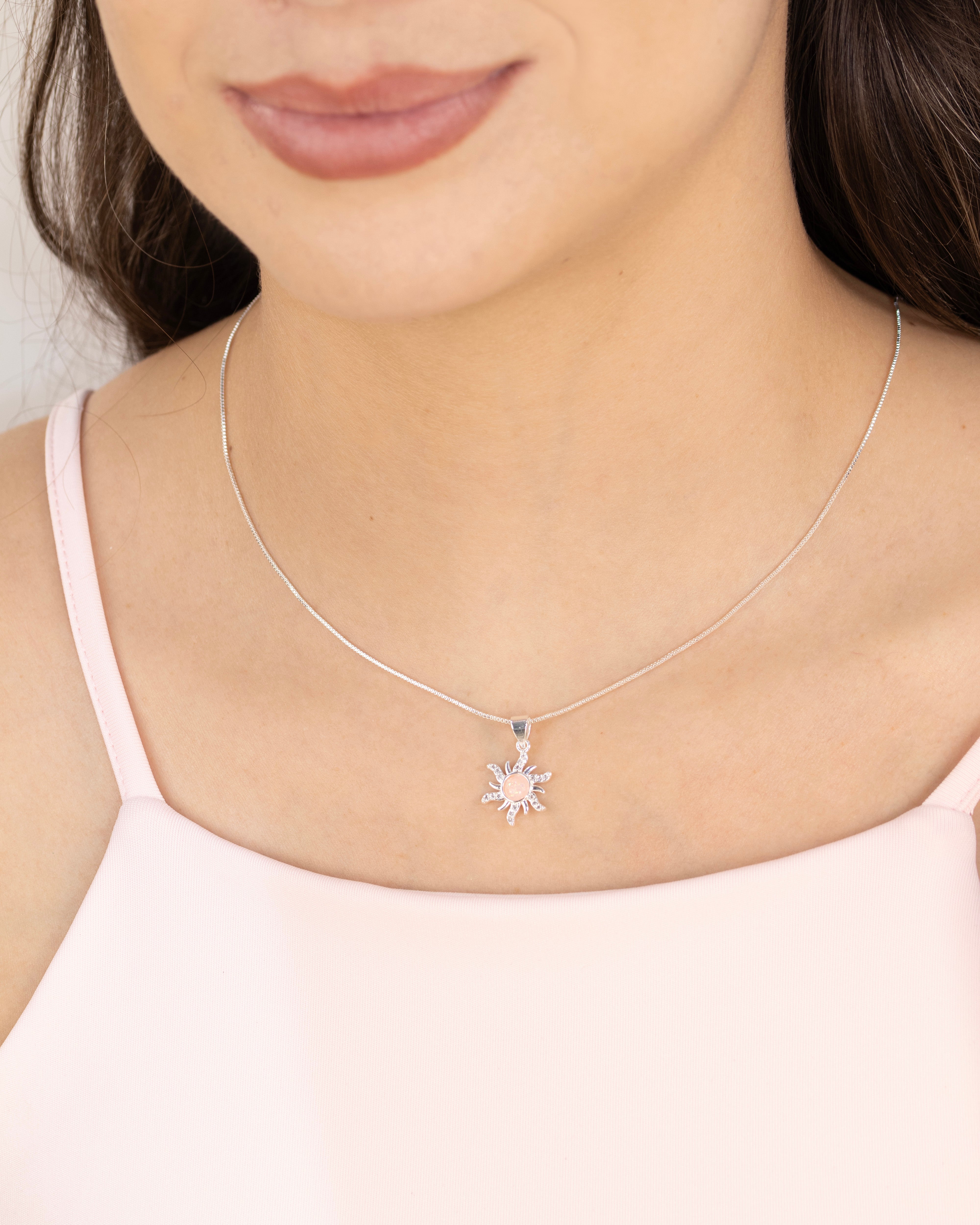 DIJE DESTELLO ROSA BAÑO EN PLATA