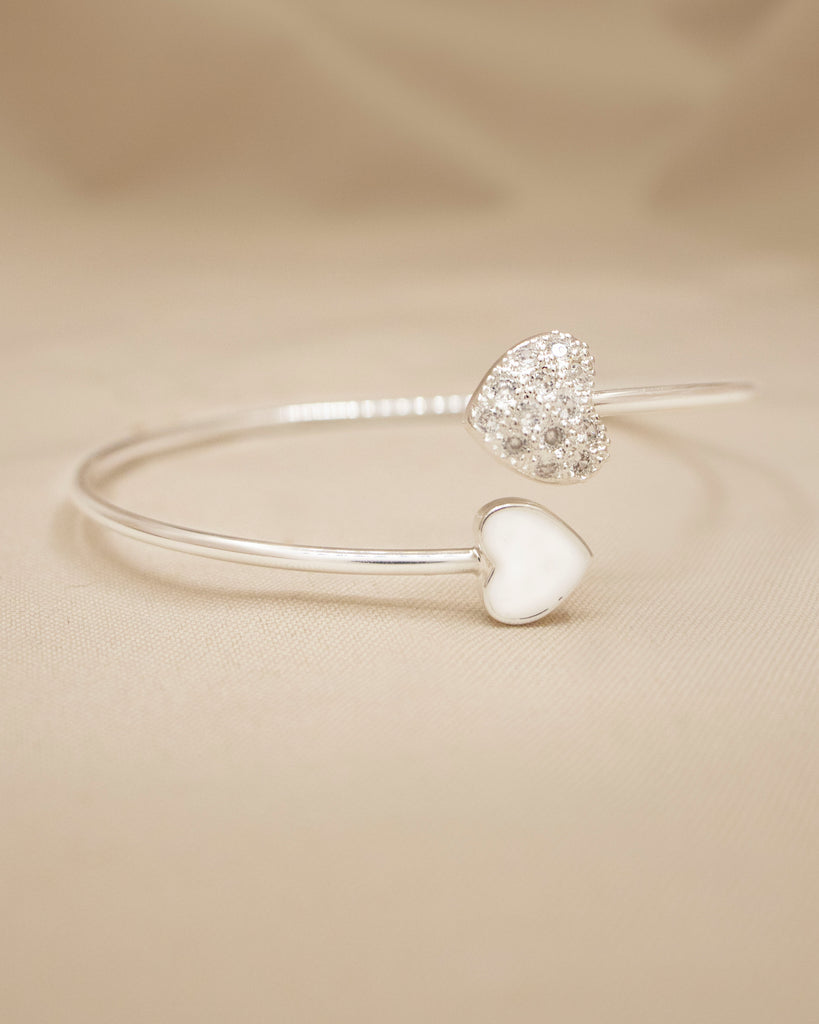 BRAZALETE CORAZON BLANCO BAÑO DE PLATA