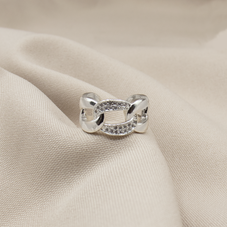 ANILLO CADENA CON DIAMANTES BAÑO DE PLATA