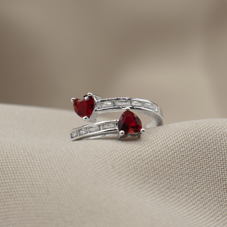 ANILLO DOBLE CORAZÓN CIRCÓN BAÑO DE PLATA