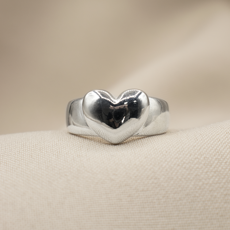 ANILLO CHUNKY CORAZÓN BAÑO DE PLATA