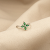ANILLO FLOR VERDE BAÑO DE PLATA
