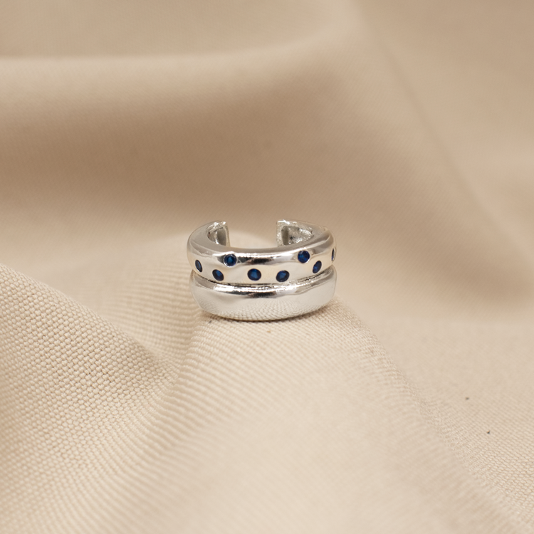 EARCUFF DOBLE CON CIRCONES BAÑO DE PLATA