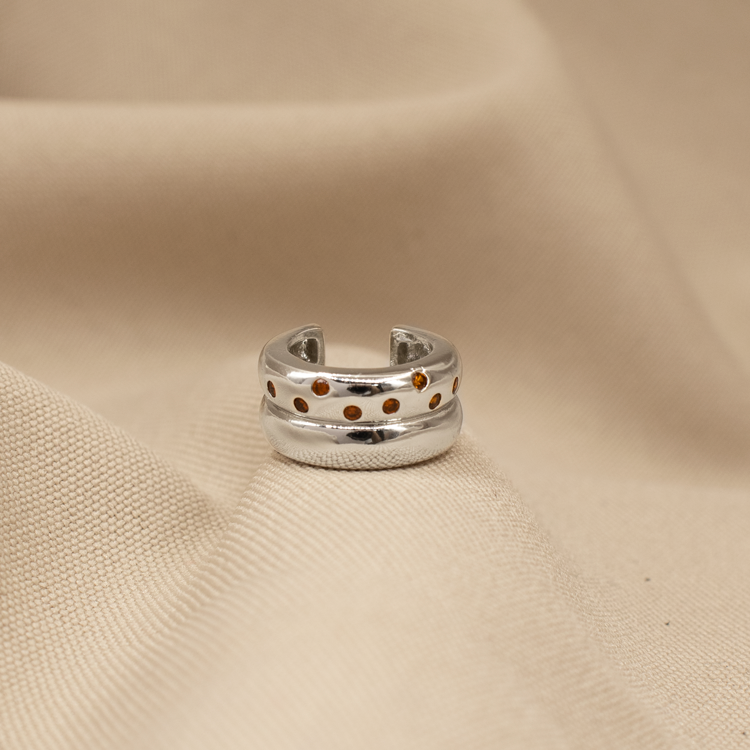 EARCUFF DOBLE CON CIRCONES BAÑO DE PLATA