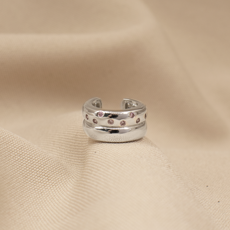 EARCUFF DOBLE CON CIRCONES BAÑO DE PLATA