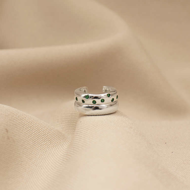 EARCUFF DOBLE CON CIRCONES BAÑO DE PLATA