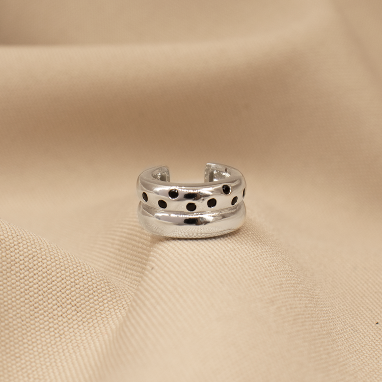 EARCUFF DOBLE CON CIRCONES BAÑO DE PLATA