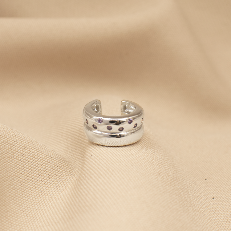 EARCUFF DOBLE CON CIRCONES BAÑO DE PLATA