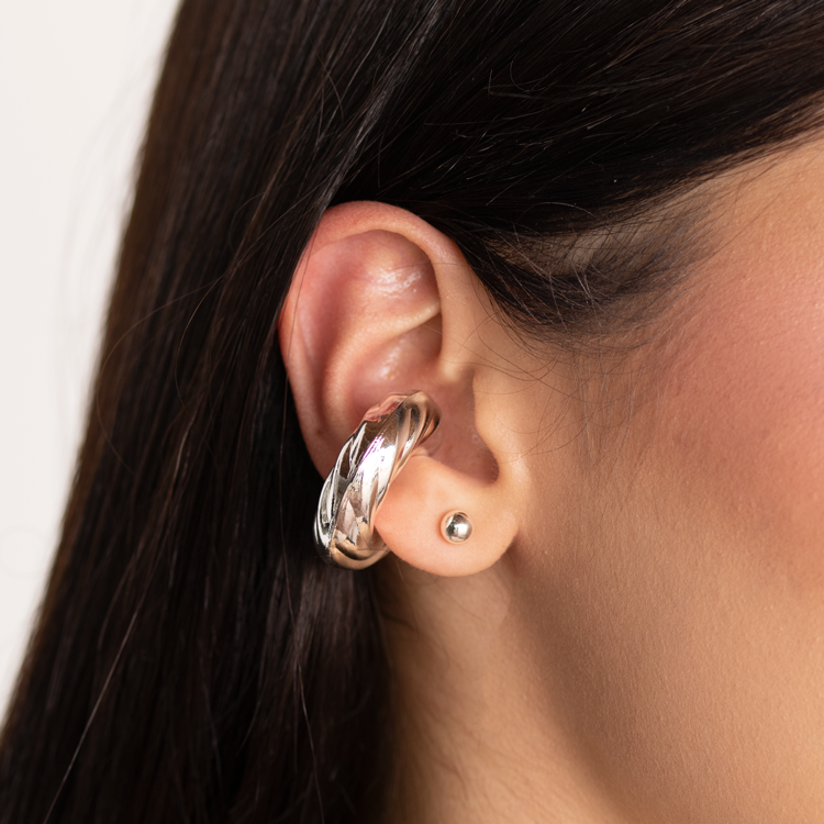 EARCUFF CHUNKY ENTRENZADO BAÑO DE PLATA PER-046