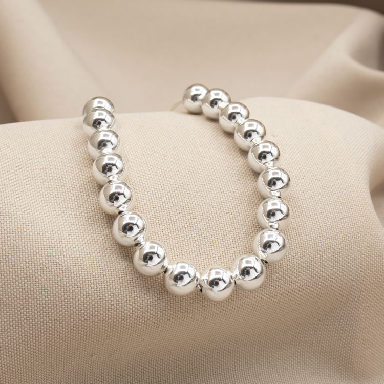 PULSERA BOLITAS 7MM BAÑO DE PLATA