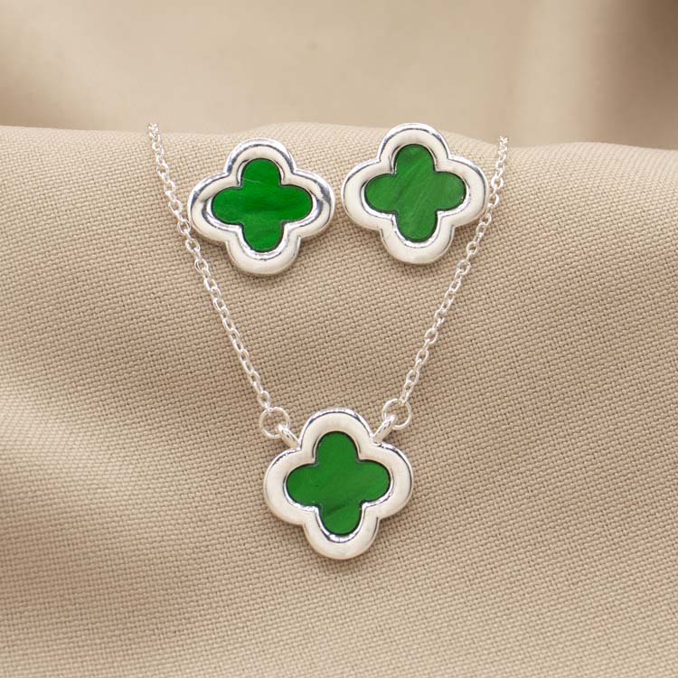 SET TREBOL MÍSTICO BAÑO DE PLATA