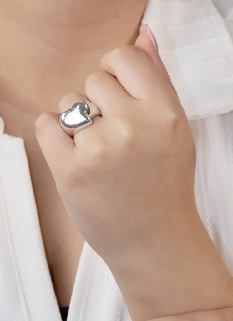 ANILLO CORAZON GRANDE BAÑO DE PLATA
