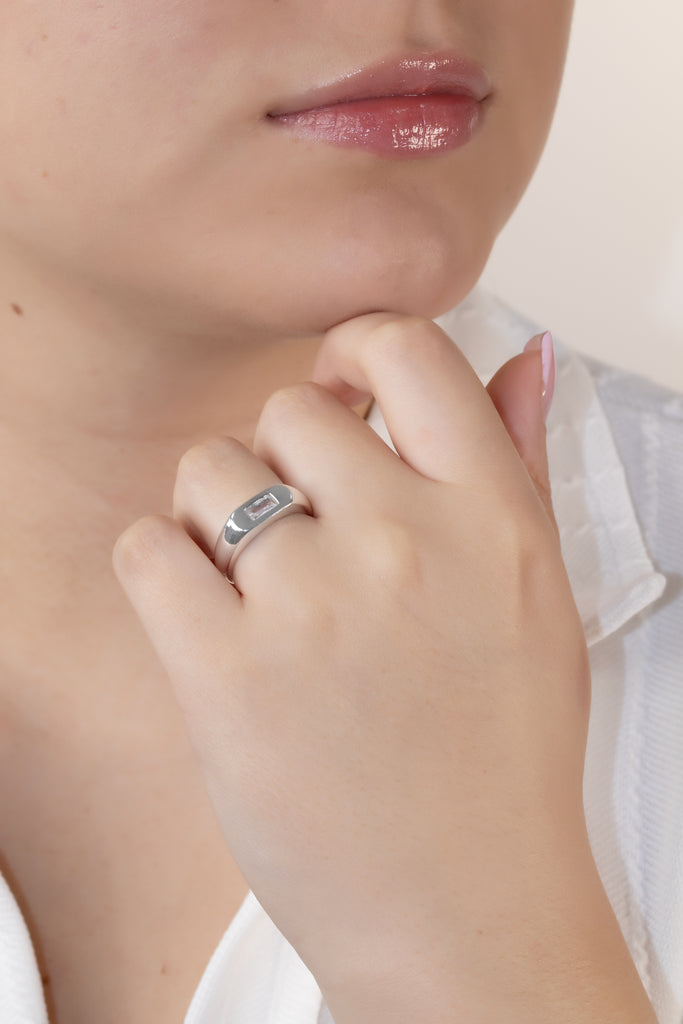 ANILLO CIRCÓN RECTANGULAR BAÑO DE PLATA