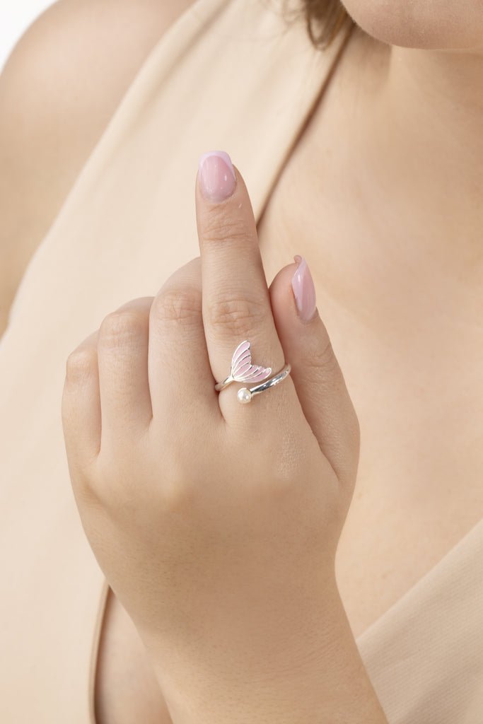 ANILLO SIRENA ROSA BAÑO DE PLATA