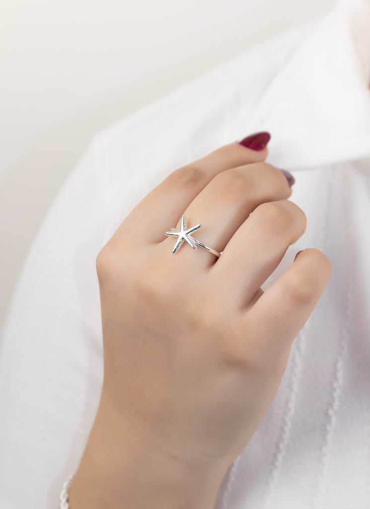 ANILLO ESTRELLA DE MAR BAÑO DE PLATA