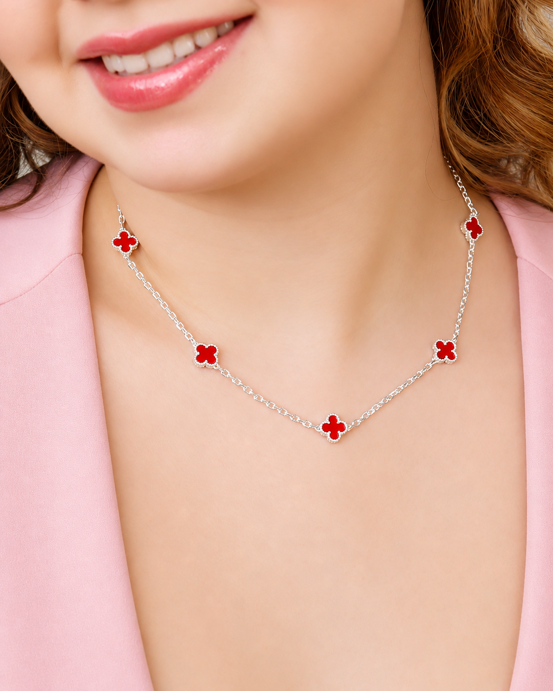 COLLAR MINI CONEXION TREBOL BAÑO DE PLATA
