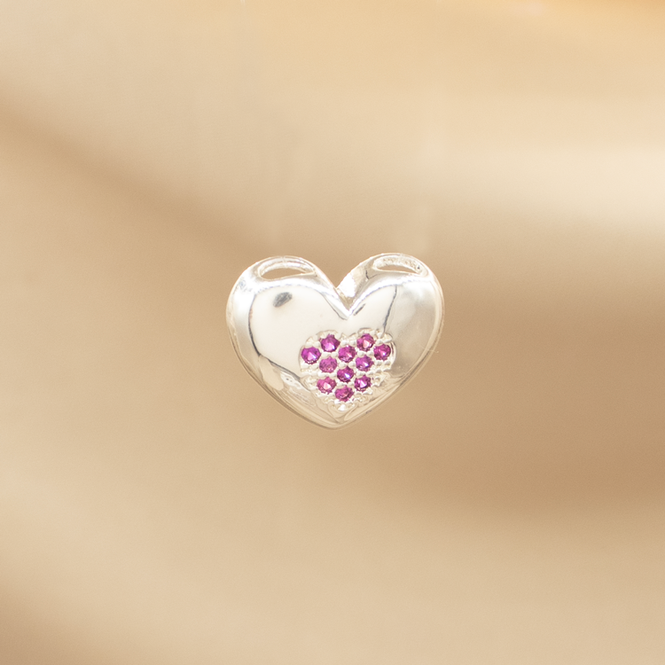 DIJE CORAZON CENTRO FUCSIA BAÑO DE PLATA