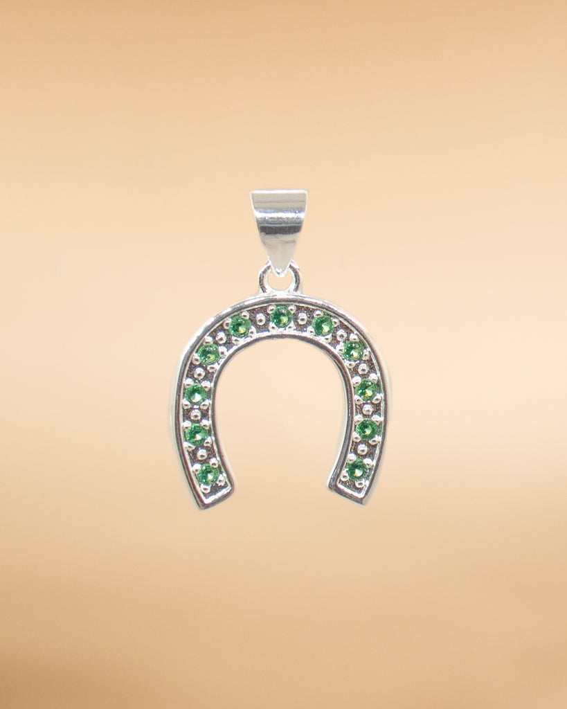 DIJE HERRADURA VERDE CIRCONADA BAÑO EN PLATA
