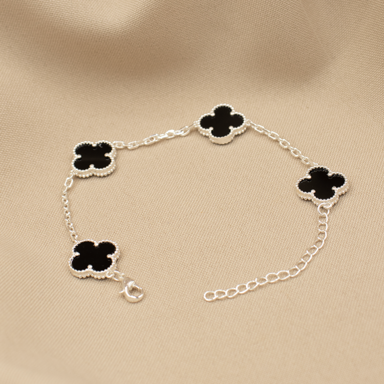 PULSERA CONEXION TREBOL MARMOL BAÑO DE PLATA