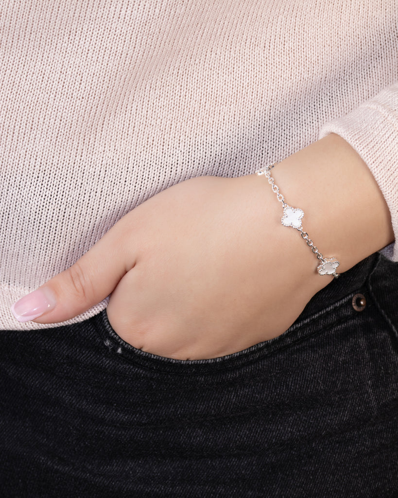 PULSERA MINI CONEXIÓN TREBOL BAÑO DE PLATA
