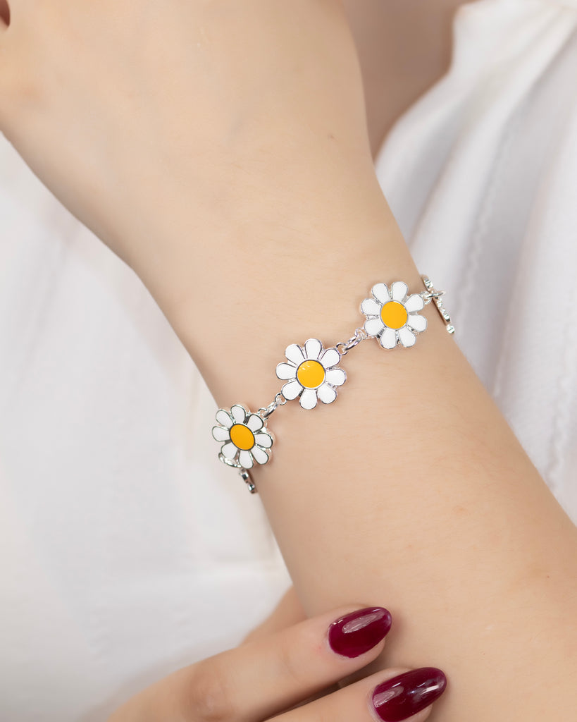 PULSERA MARGARITAS BAÑO EN PLATA