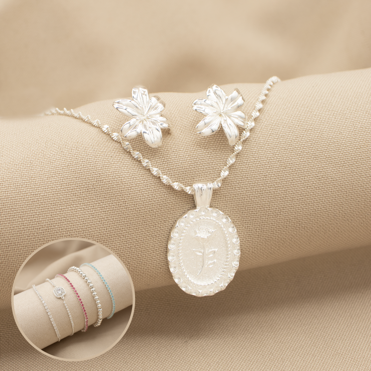 SET ROSÉE + PULSERA A ELECCIÓN BAÑO EN PLATA