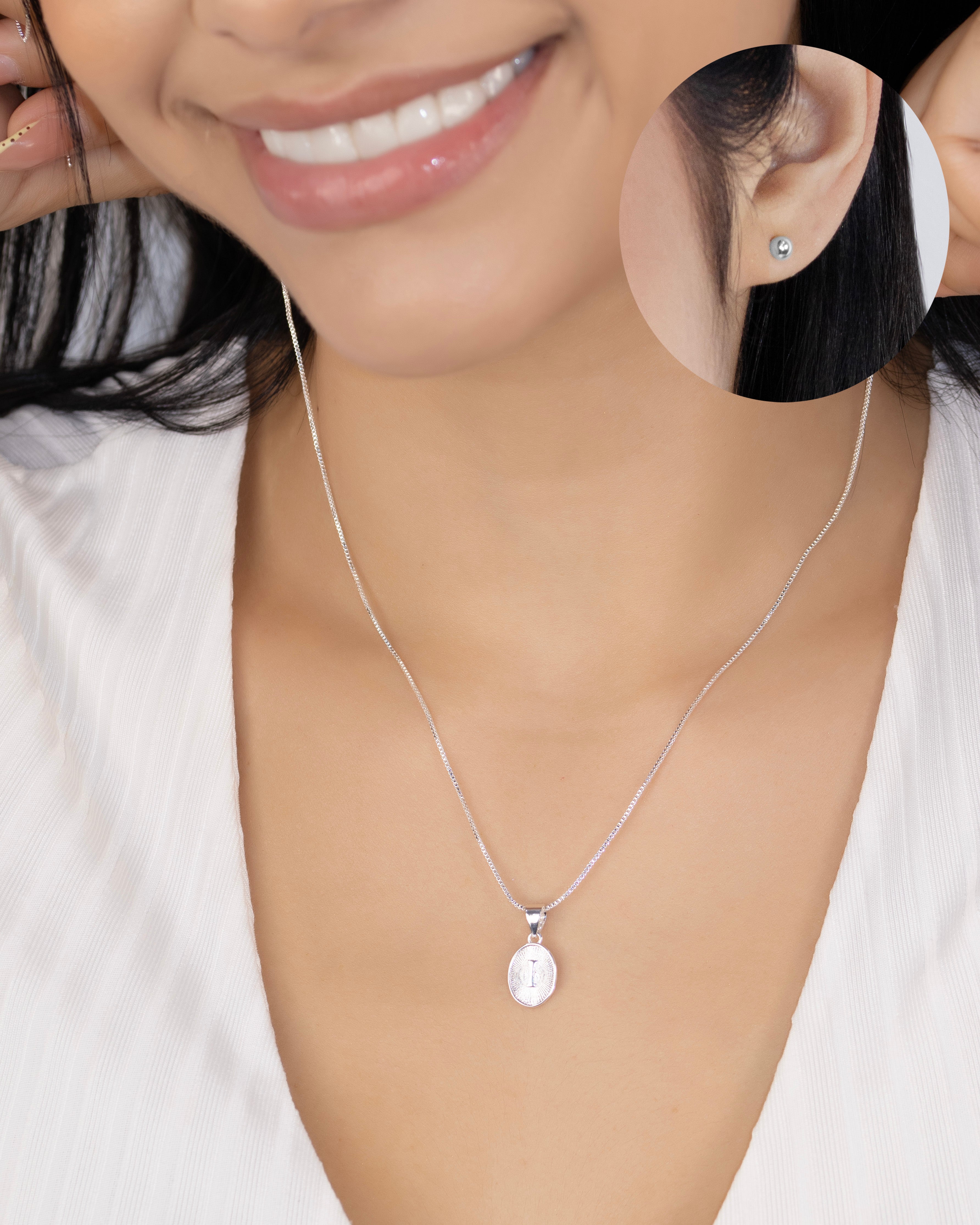 SET MEDALLA NICIAL BAÑO DE PLATA