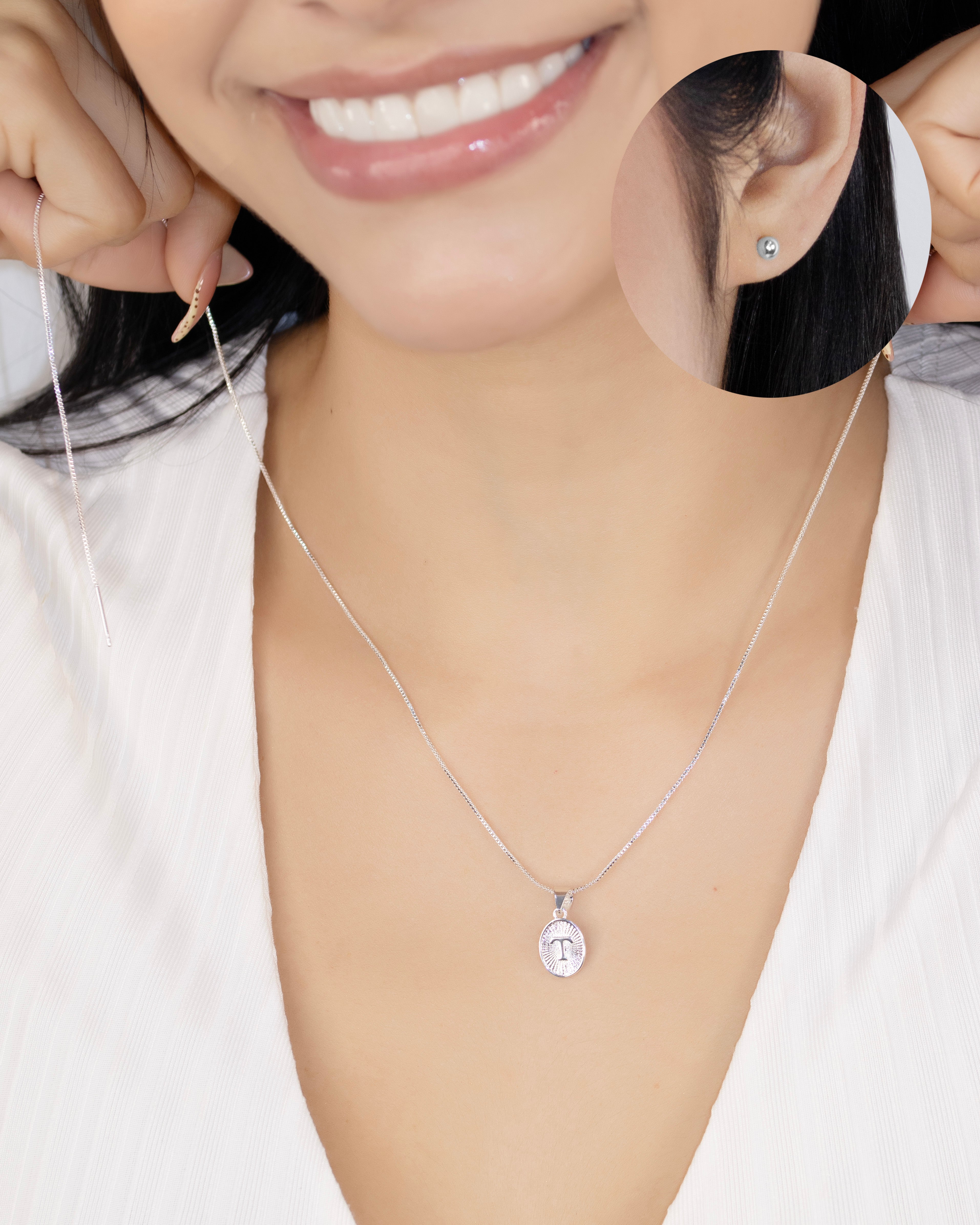 SET MEDALLA NICIAL BAÑO DE PLATA