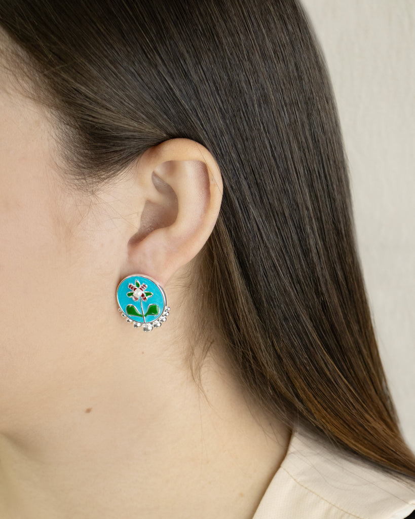 TOPO FLOR ROJO CELESTE BAÑO EN PLATA